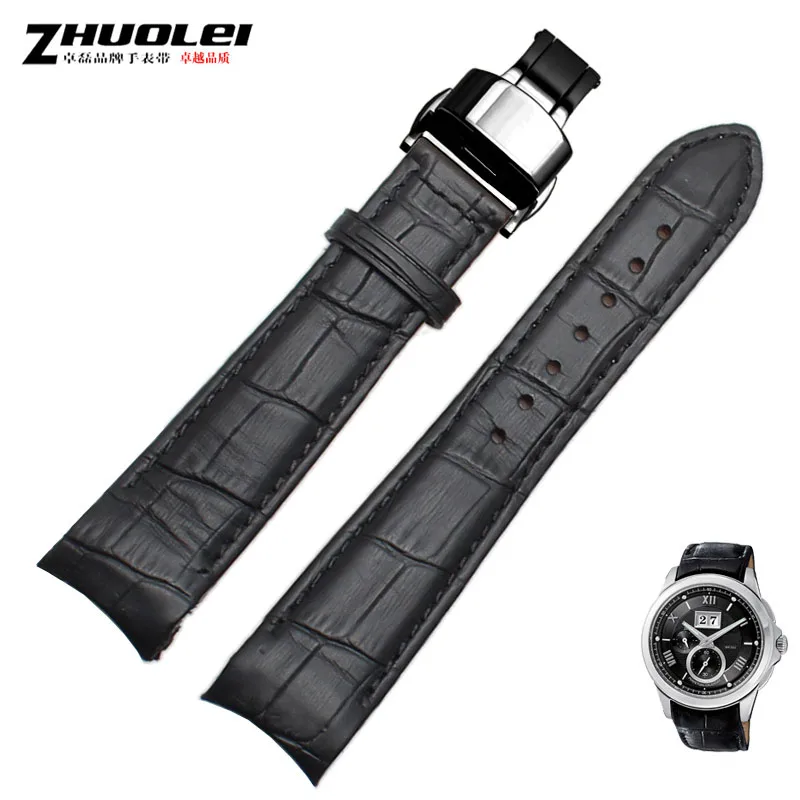 blackXblack clasp Изогнутый конец мужские ремешки для часов для BL9002-37 05A BT0001-12E 01A Брендовые Часы из натуральной кожи с пряжкой бабочки 20 21 22 мм - Цвет ремешка: blackXblack clasp