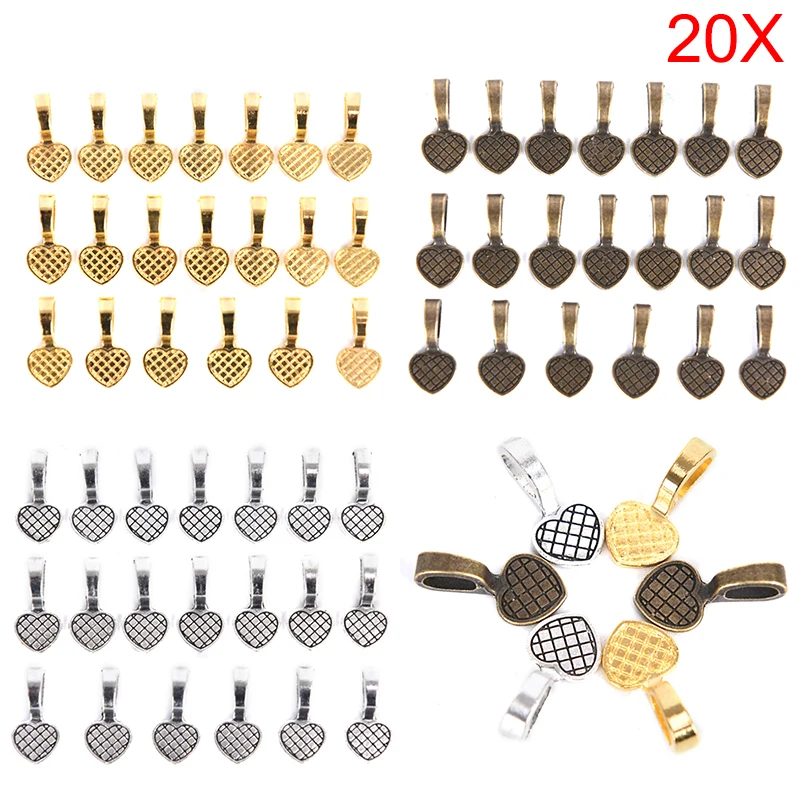 

20pcs Alloy Antique Silver Heart Glue-on Flat Pad Bails Pad Tiles Pendant Bails Cabochon Setting Jewelry Findings Lead