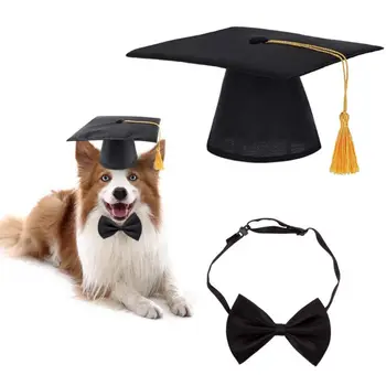 

2Pcs/Set Pet Dog Graduation Cap Bow Tie Decoration Photography Props Head-wear Hat Costume Accessories
