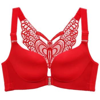 

EFINNY Front Buckle Fashion Gathered Bra Large Size Women Lace Bras Butterfly Beauty Back Gathered Bra