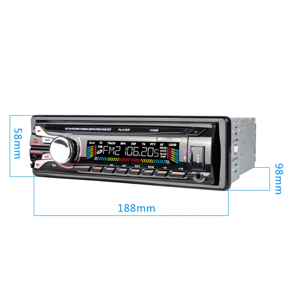 1 Din Bluetooth Авторадио Стерео радио FM Aux вход приемник SD USB 1188B 12 в MP3 аудио MP3 мультимедийный плеер