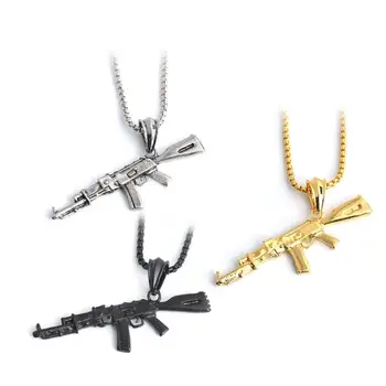 

Fashion Boutique Jewelry Cool AK47 Automatic Rifle Necklace Rifle Pattern Pendant Necklace Alloy Hip Hop Style Military For Men