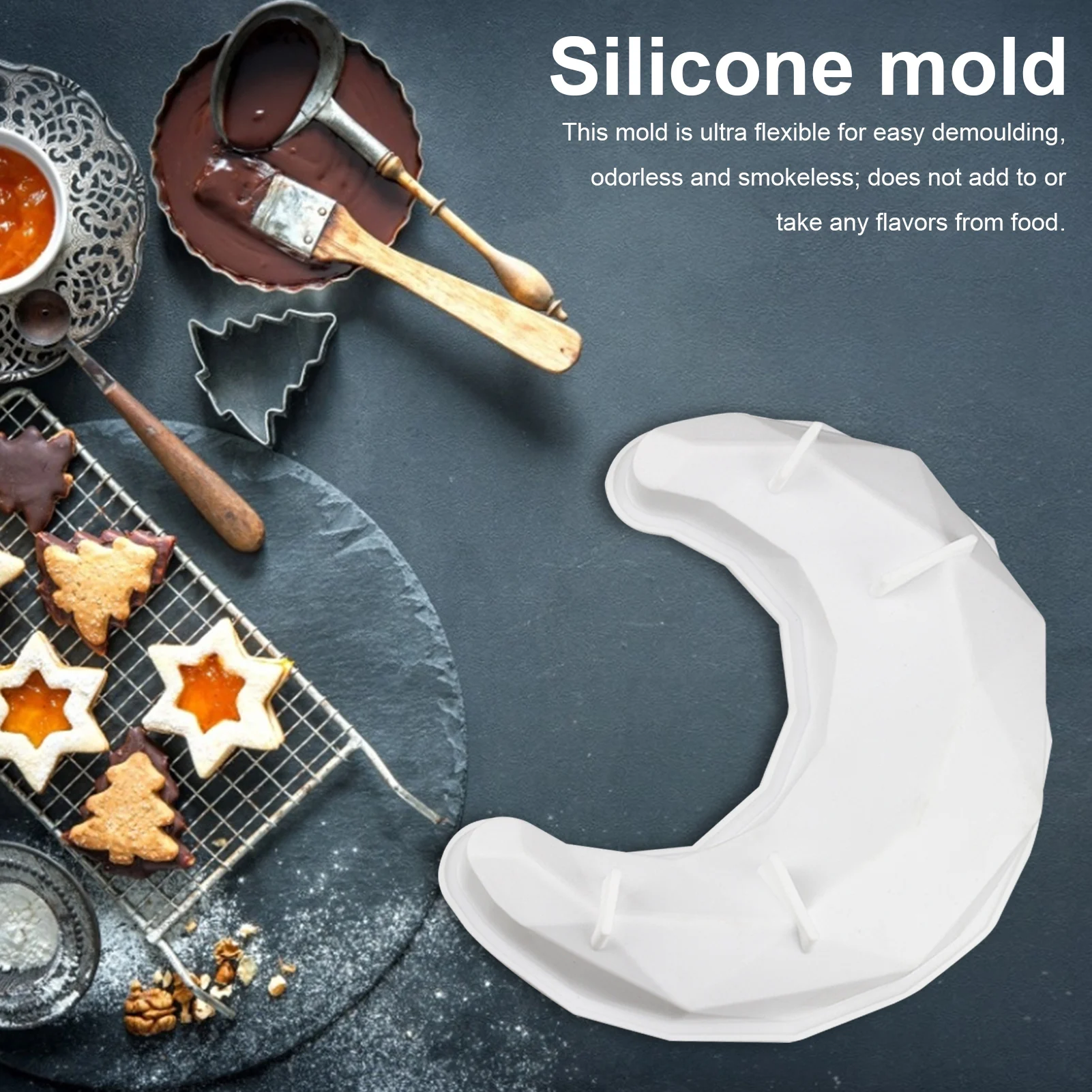 

Moon Shaped Cake Baking Mould Silicone Mousse Cake Mold DIY Bread Toast Bakeware Tray Tools Planet Themed Holiday Decorations