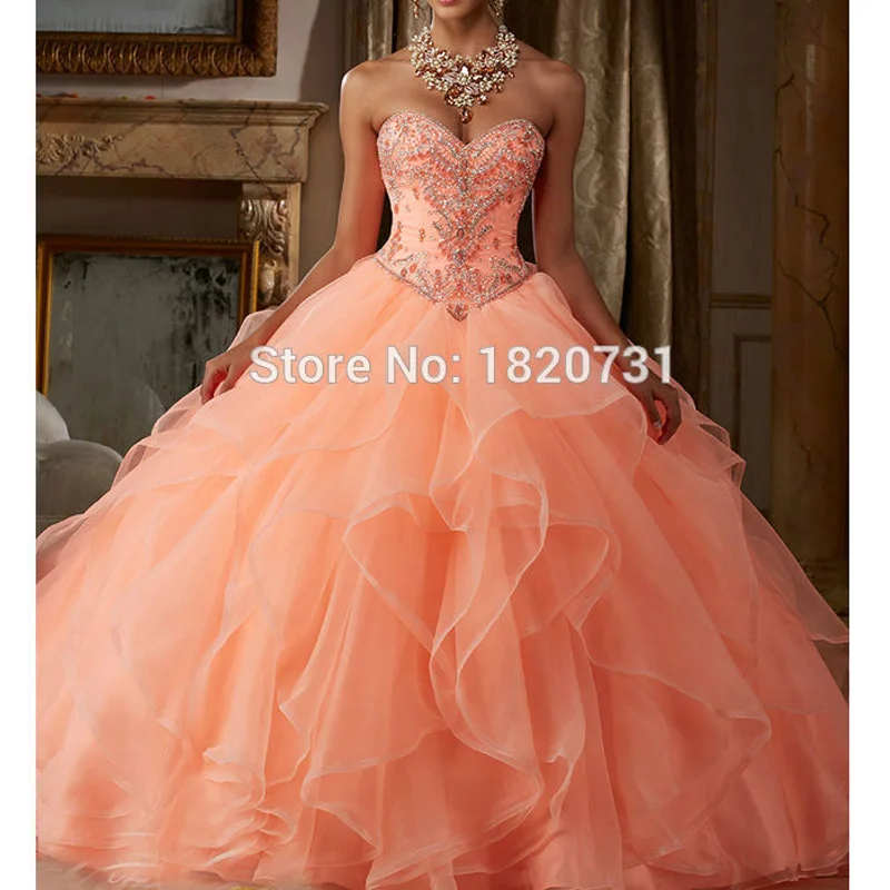 2020 Новейшие милые 15 лет Коралловые платья Quinceanera с курткой из органзы бисером и