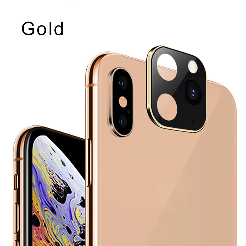 Сменная крышка для iPhone X XS MAX, Модифицированная металлическая наклейка, объектив камеры, поддельная камера для iPhone 11 Pro Max, защитное стекло - Цвет: Золотой