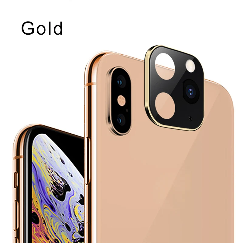 Золотой Сменная крышка для iPhone X XS MAX, Модифицированная металлическая наклейка, объектив камеры, поддельная камера для iPhone 11 Pro Max, защитное стекло - Цвет: Золотой