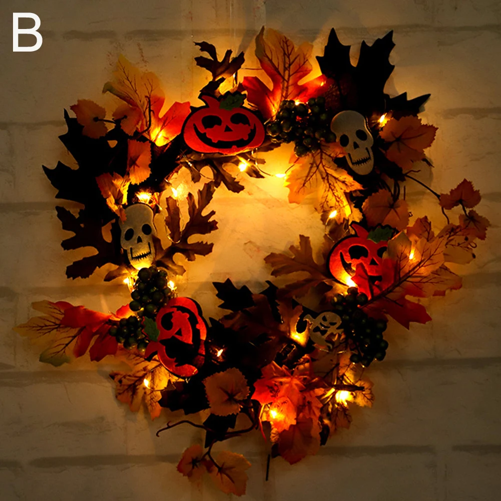 

2m Twenty Light Maple Leaf Simulation Autumn With Lamp Scary Halloween Front Door Wreath Home Decor Pumpkin