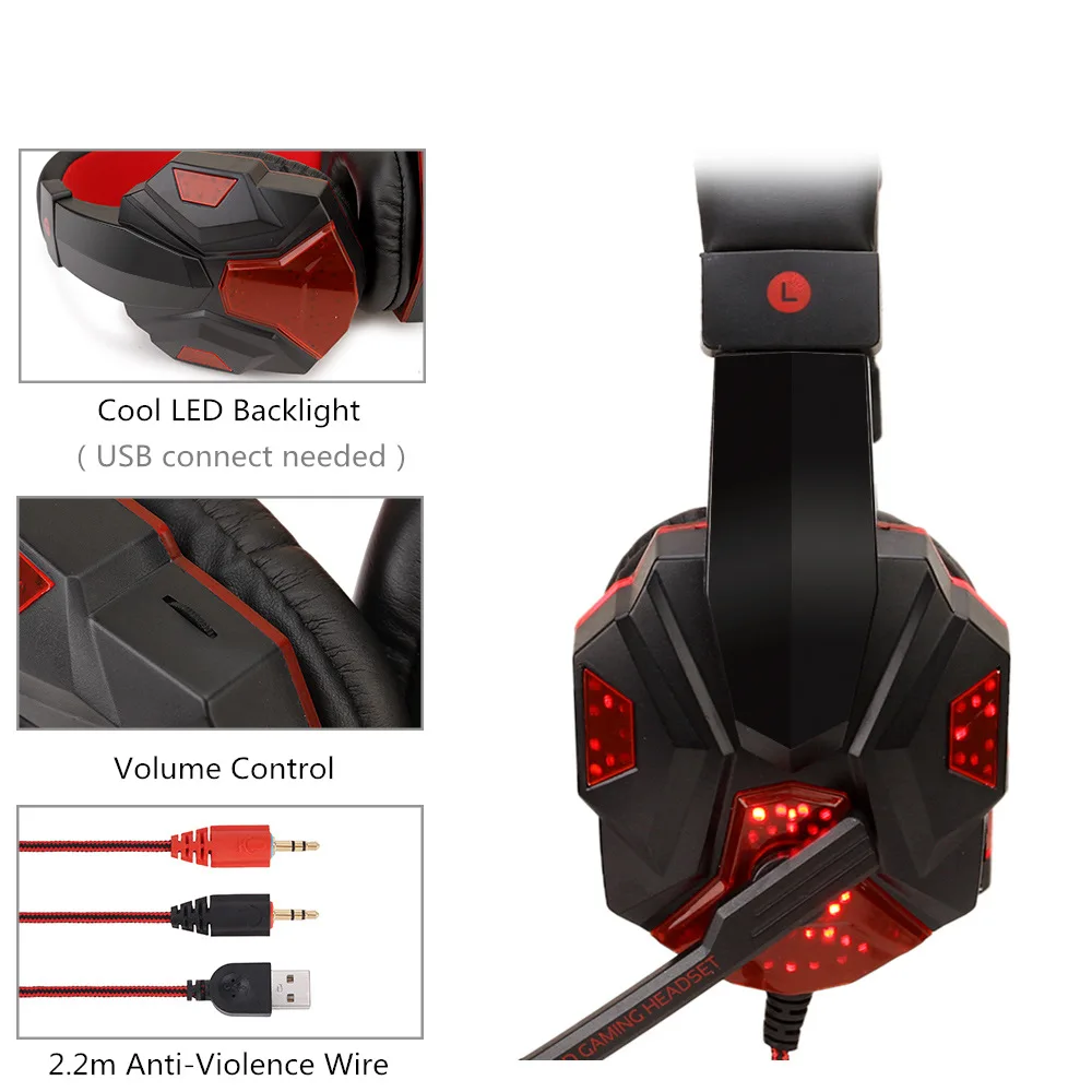 Gaming Headset Headphones Luminous Mic Stereo Earphone Deep Bass For PC Computer Gamer Laptop PS4 Headphone Sport Auriculares