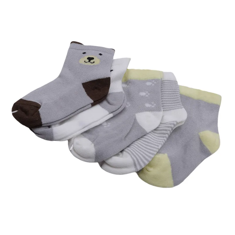 5Pairs/Lot Cartoon Baby Socks Summer Children Sock Breathable Cotton Kid Socks For Boys Girls Thin Socks - Цвет: L gray bear