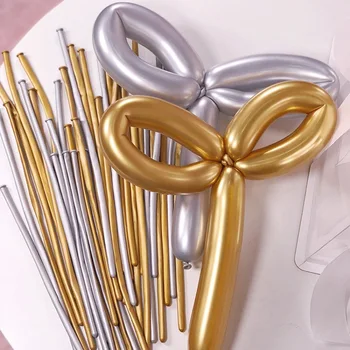 

100pcs Metallic Latex Balloons Long Shape Metallic Chrome Magic Tying Twisting Balloon for Wedding Birthday Decoration Supplies