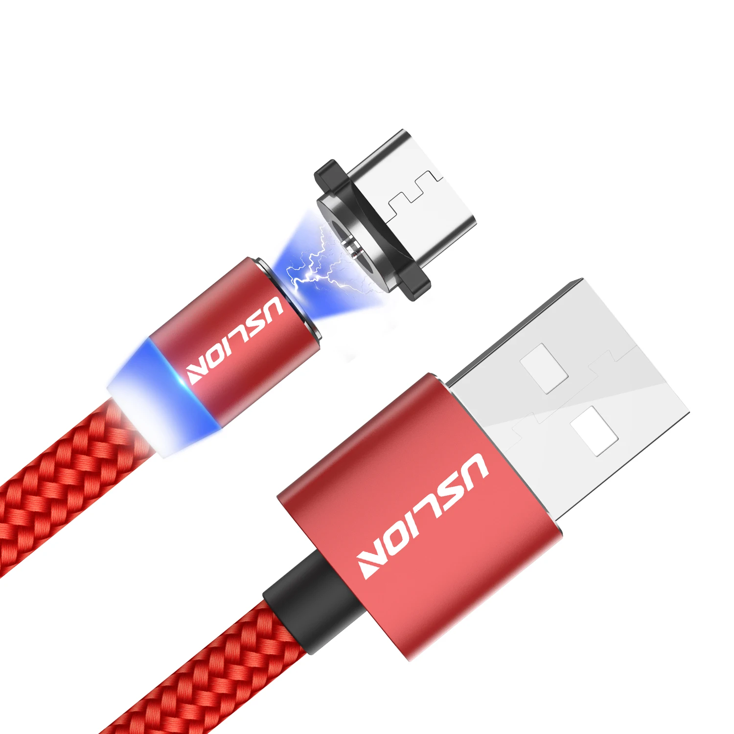 USLION Магнитный USB кабель для быстрой зарядки Micro USB кабель для samsung Xiaomi type C зарядный кабель 3M Магнитный кабель для iPhone 11 - Цвет: Красный