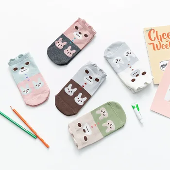 

OMEA Women Slippers Socks 5 Pairs Cartoon Rabbit Socks Slippers Spring No Show Socks Cotton Boat Socks Short Invisible Socks