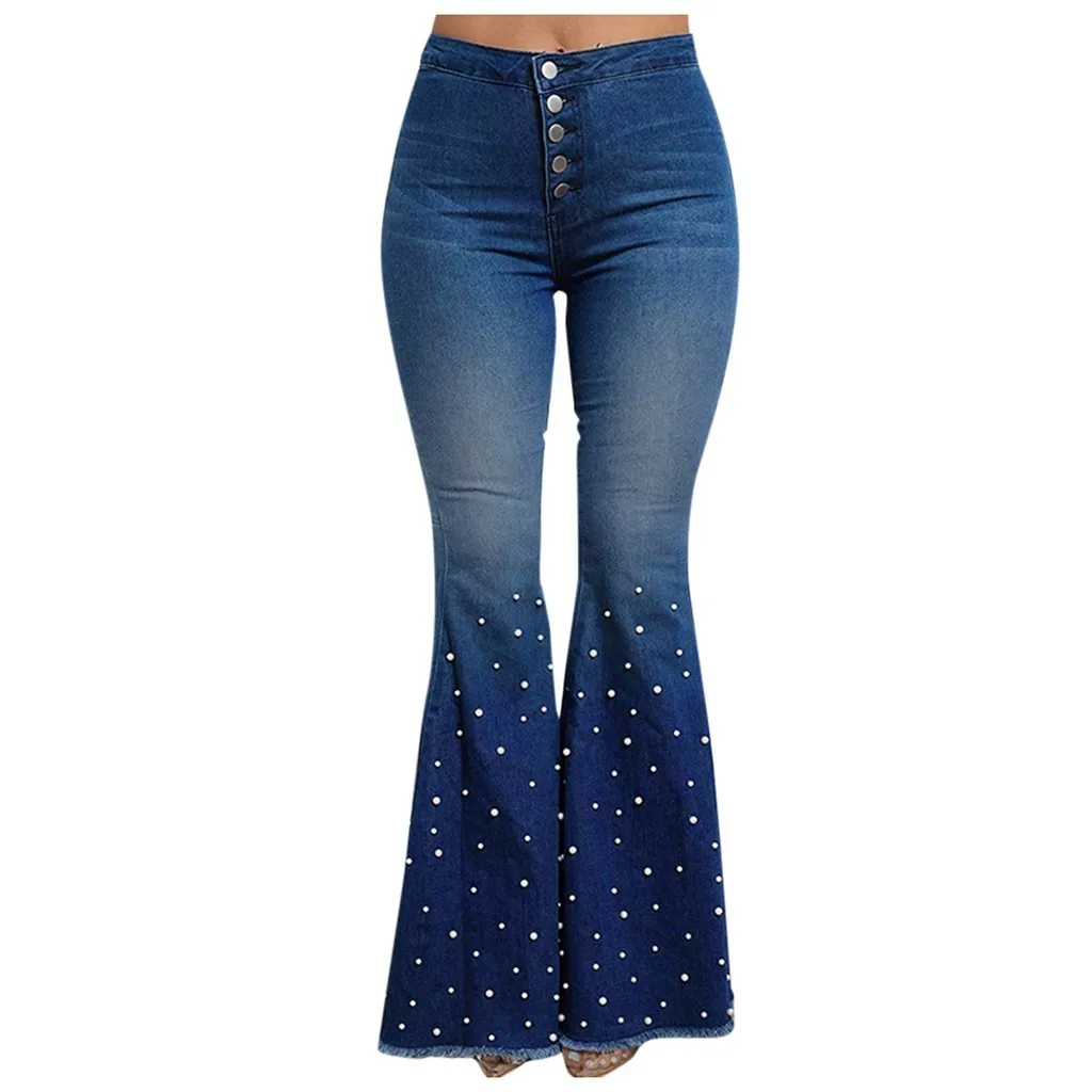 Женские джинсы с высокой талией, с пуговицами, с кисточками, брюки на молнии, джинсовые, с дырками, с карманами, расклешенные джинсы, vadim Feminina