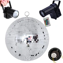 Thrisdar-Bola de espejo colgante para discoteca, Bola de plata para fiesta, con Pinspot RGB de 10W, D25CM, 30CM