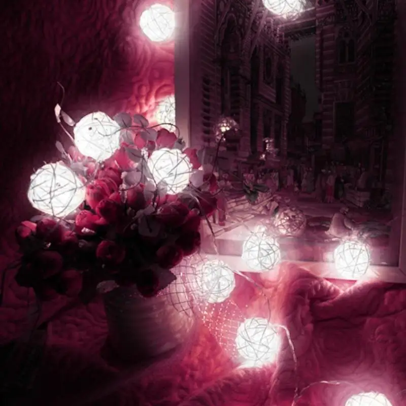 2.3m 20LED Rattan Ball Fairy Light String Garland Home Party Decor Ornament