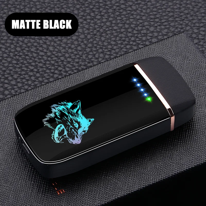 Matte black Электронная Зажигалка Ветрозащитная беспламенная двойная дуговая Зажигалка USB перезаряжаемая плазменная курительная зажигалка аксессуары лучший подарок набор для курения - Цвет: Matte black