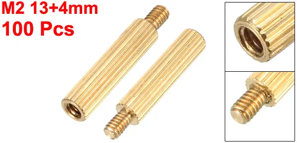 100pcs 13mm 4mm Uxcell 100 шт. M2 13+ 4 мм Женский Мужской резьба латунь Круглый противостояние Spacer винт PCB столб - Цвет: 100pcs 13mm 4mm