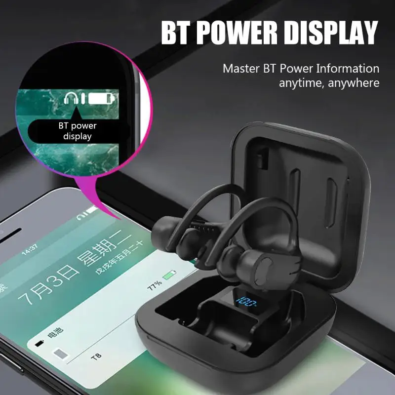 B1 TWS Bluetooth наушники с крючками для ушей, беспроводные наушники с крючками для ушей, спортивные наушники, гарнитура с дисплеем, зарядная коробка, микрофон для смартфонов