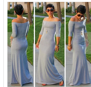

2019 Autumn And Winter Europe And America off-Shoulder Horizontal Neck Long Tight-Fit Formal Dress