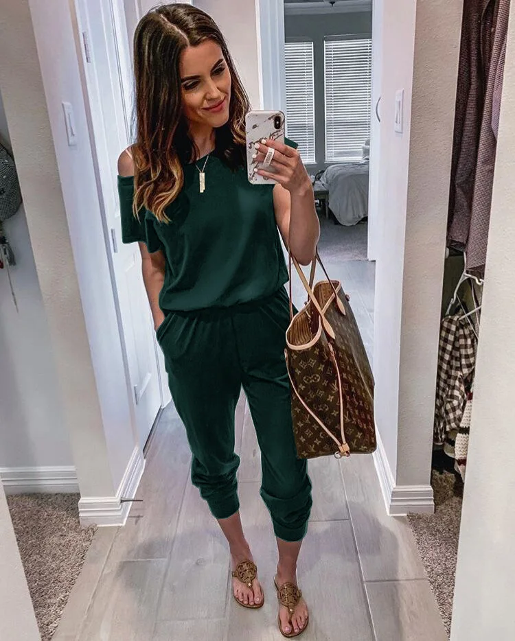 Monos de manga corta para mujer, pantalones con bolsillos, de una pieza, Body de una pieza, 2020