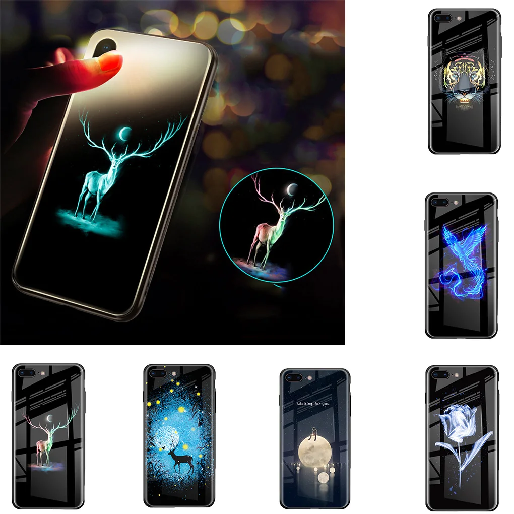 Замена для iPhone 6/6 S/6 p/6Sp/7/8/7 P/8 P/X/XS MAX/XR светящийся стеклянный чехол телефона 360