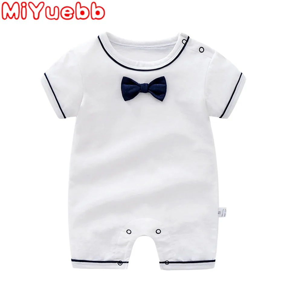 

Summer Baby Costume Romper Solid Color Bow Decoration Dark Buckle Short-Sleeved Shorts Material Cotton 2020 New Children Romper