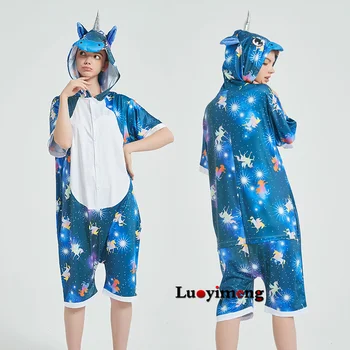 

New Summer Kigurumi Pajamas Unicorn Cartoon Anime Panda Onesies Women Sleepwear Miik Silk Soft Jumpsuit Pyjamas Women Nightwear