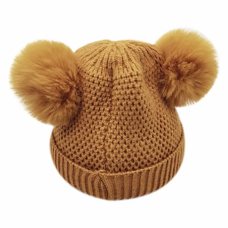 Детская шапка, детские вязаные шапки с помпонами, зимняя детская шапка, вязаная Милая шапка для девочек и мальчиков, повседневные однотонные детские шапки для девочек