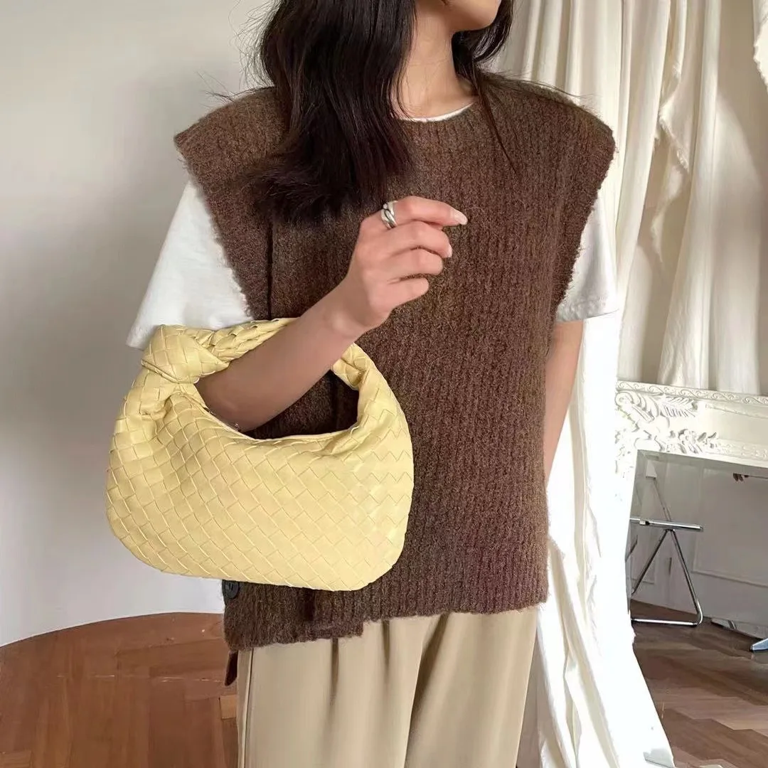 2022 Fashion Handmade Woven Bag Luxury Woven Leather Printed Shoulder Bag Lady Crossbody Hobo PU Knotted Handle Casual Handbag 