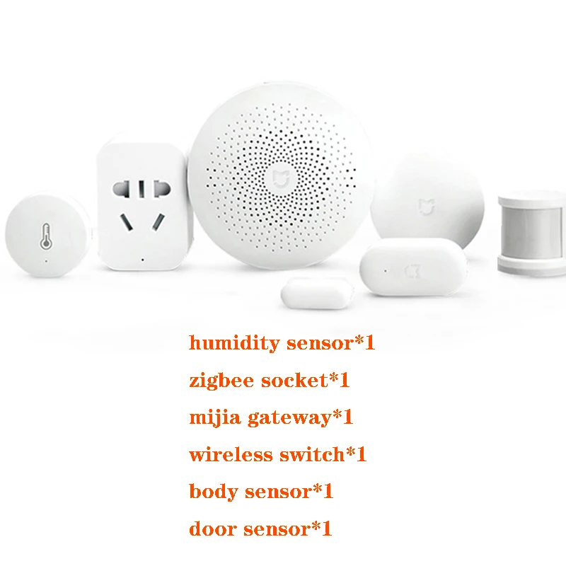 6 in 1 as picture Xiaomi Mijia комплекты для умного дома шлюз 2 двери окна сенсор движения беспроводной переключатель Температура Влажность sebsorZigBee розетка - Цвет: 6 in 1 as picture