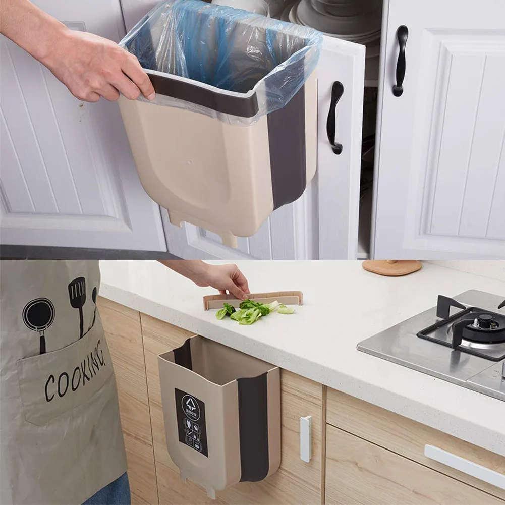 8L Large Capacity Garbage Drawer Bedroom Bathroom Car Kitchen Cabinet Door Dorm Collapsible Litter Container Hanging Trash Can