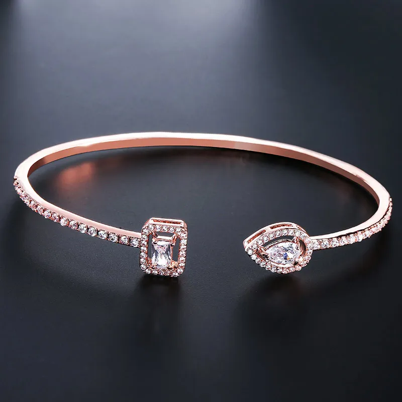 UILZ, лидер продаж, Модные CZ кольца для женщин, четыре квадрата формы, Открытое кольцо, микро камень, проложили, Женские Ювелирные изделия UR2016 - Цвет основного камня: Rose Bracelet