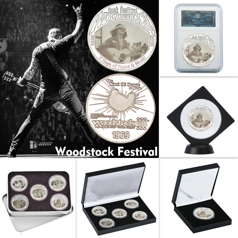 Памятная Серебряная монета с держателем праздник в честь 50-летия Woodstock рок-музыка