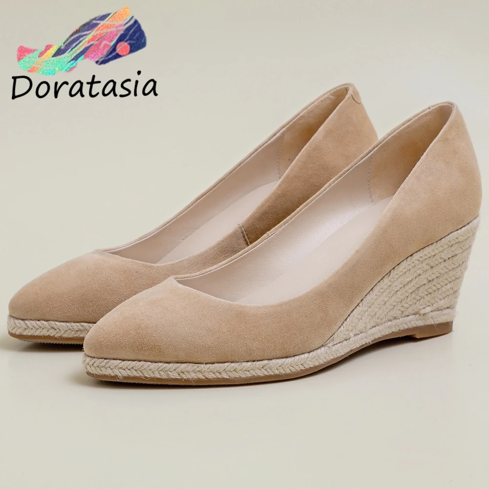 

DORATASIA Brand Girl Genuine Leather Shallow Round Toe High Wedges Pumps Pumps Women Spring Casual Ofice Shoes Woman