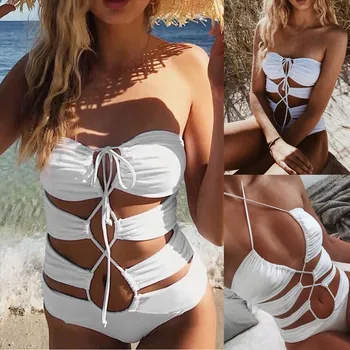 

Hot Sexy Womens bathing suit Padded Monokini Push Up Hollow Out Jumpsuit For Bathers Solid Color Mujer Lengerie Bandeau Biquini