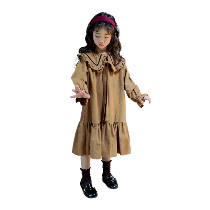 Одежда для маленьких девочек коллекция года, Осенние хлопковые платья с длинными рукавами Soild цветной фонарь с круглым вырезом, одежда для детей длинное платье принцессы