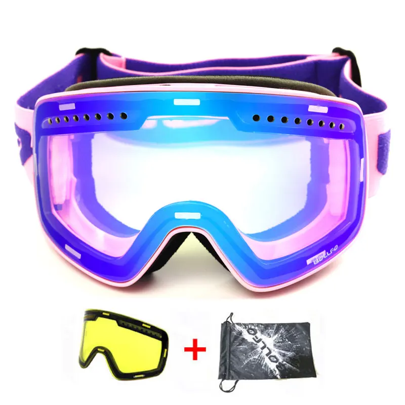 Magnetic Double Layer Polarized Lens Ski Goggles Skiing Anti-fog UV400 Snowboard Goggles Men Women Ski Glasses Eyewear - Цвет: Pink Blue