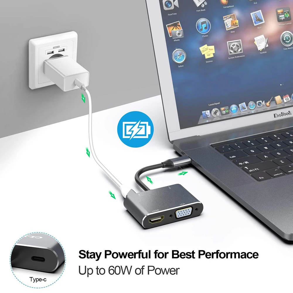 

Multifunctional USB-C-VGA adapter 4 in 1 USB C Hub Type C to HDMI Adapter D30