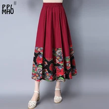 Ретро-юбка размера плюс с высокой талией в этническом стиле, новинка, Юбки миди с цветочным принтом, Модные свободные винтажные юбки для танцев
