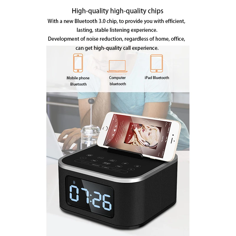 Умный мини сабвуфер будильник светодиодный HD цифровые часы беспроводной Bluetooth FM радио динамик стол стерео дистанционное управление
