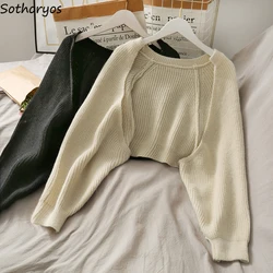 Shrugs Women Sexy Solid Autumn Irregular Knitwear Loose All-match Crop Tops Female Bolero Sweaters Chic High Street Soft