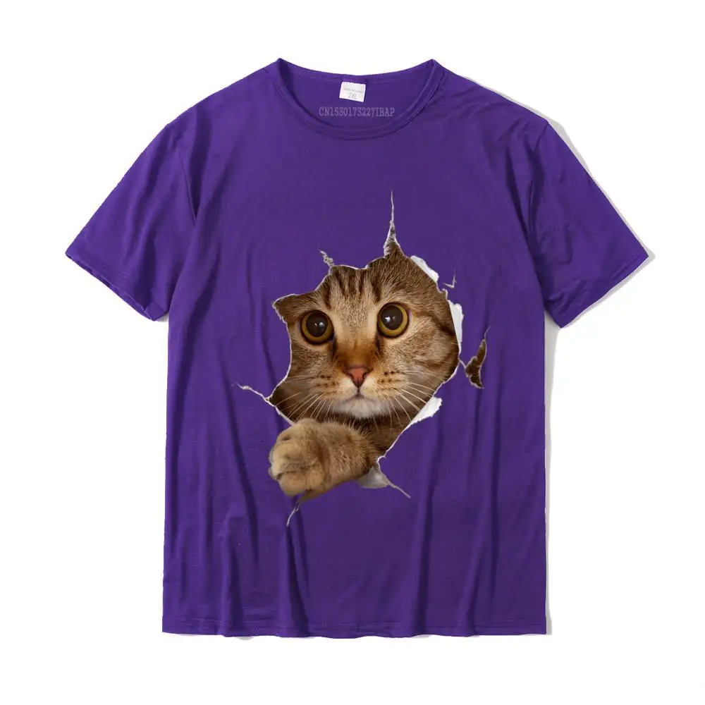 Family Cotton Fabric T Shirt for Men Short Sleeve Funny T Shirt New Arrival VALENTINE DAY Round Neck Tee Shirt Design Womens Sweet Kitten Torn Cloth - Funny Cat Lover Cat Owner Cat Lady V-Neck T-Shirt__MZ23550 purple