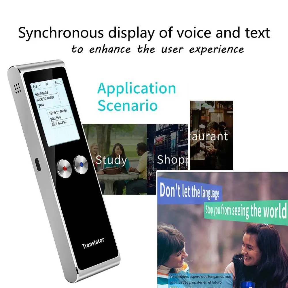 Portable T8 Smart Voice Speech Translator Two-way Real Time Multi-Language Translation For Learning Traveling Business meet
