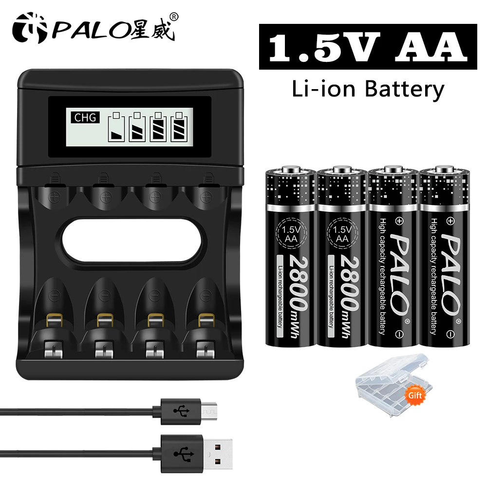 PALO 1.5V AA Battery Rechargeable 2800mWh 1.5V AA Li-ion lithium Battery aa batteries for Remote Control flashlight with Charger