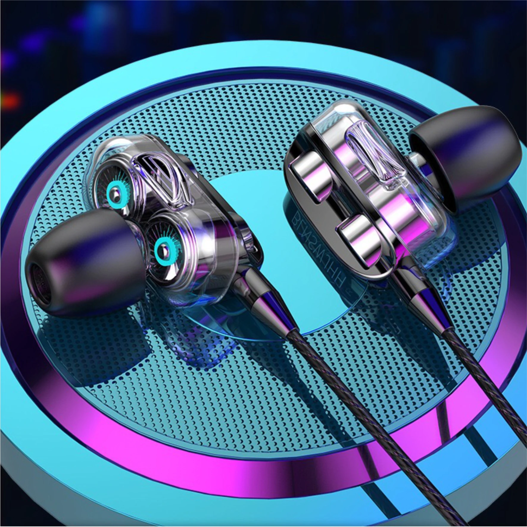 Headset dual dynamic dual speaker headset remote tone running in ear