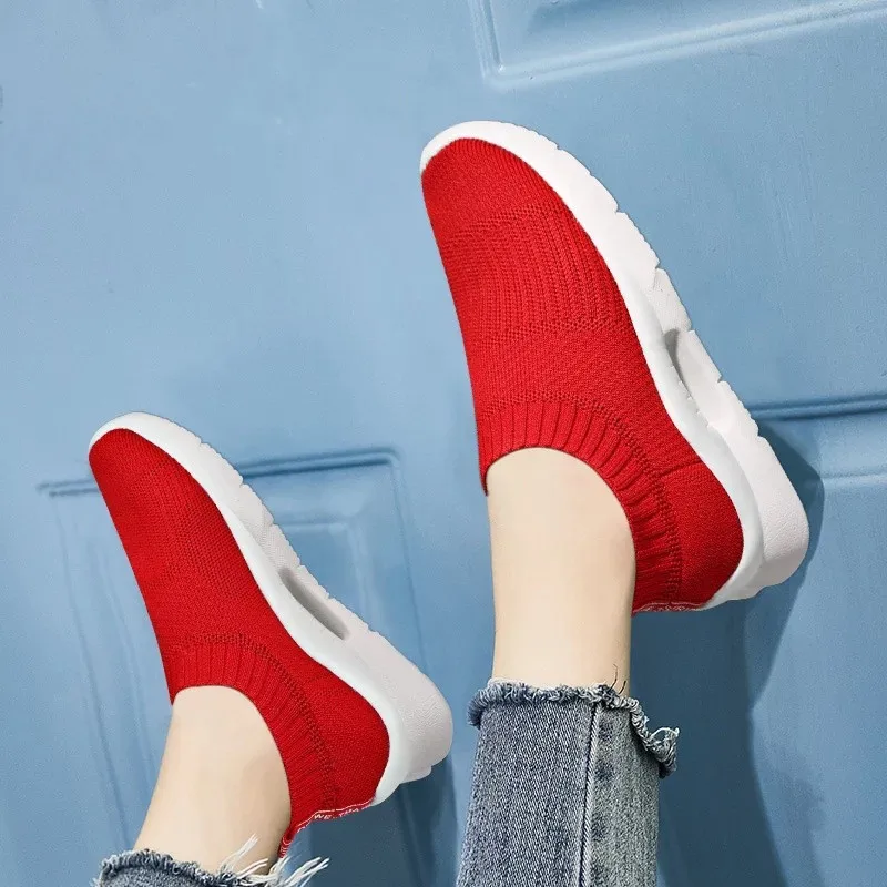 One-pedal Socks Shoes Lazy Shoes 2022 New Spring and Summer Casual Women's Shoes Flying Woven Breathable Increased Mother Shoes