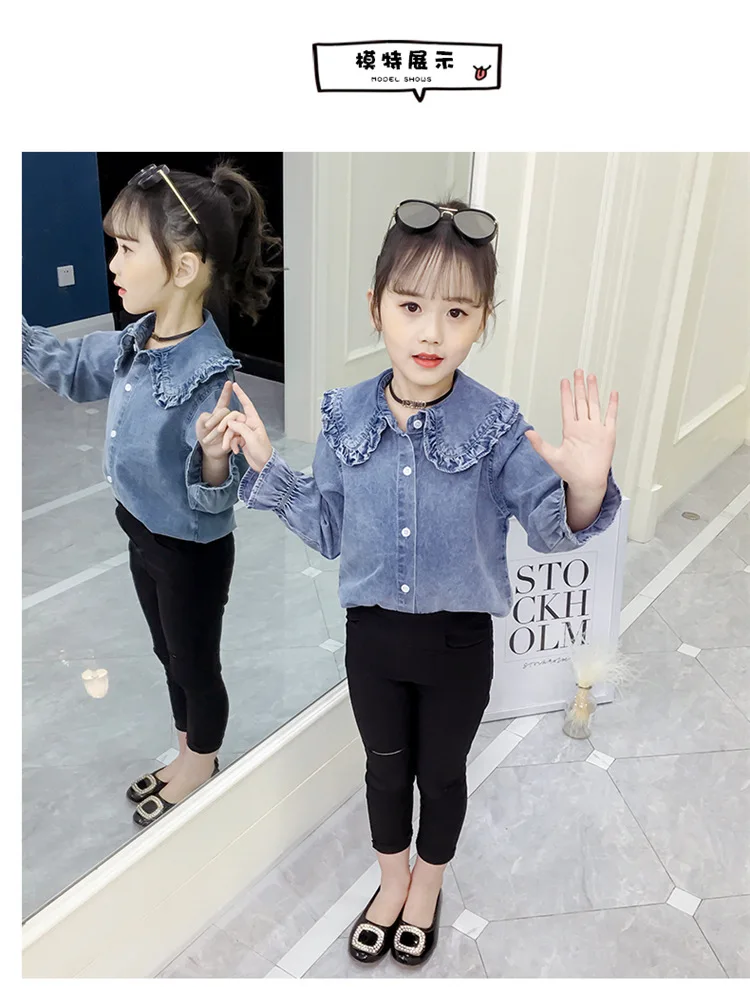 Girls Denim Blouse New Blouse For Girls Long Sleeve Kids Blouse For School Children Clothes 6 8 12 Years Teen Girl Costume