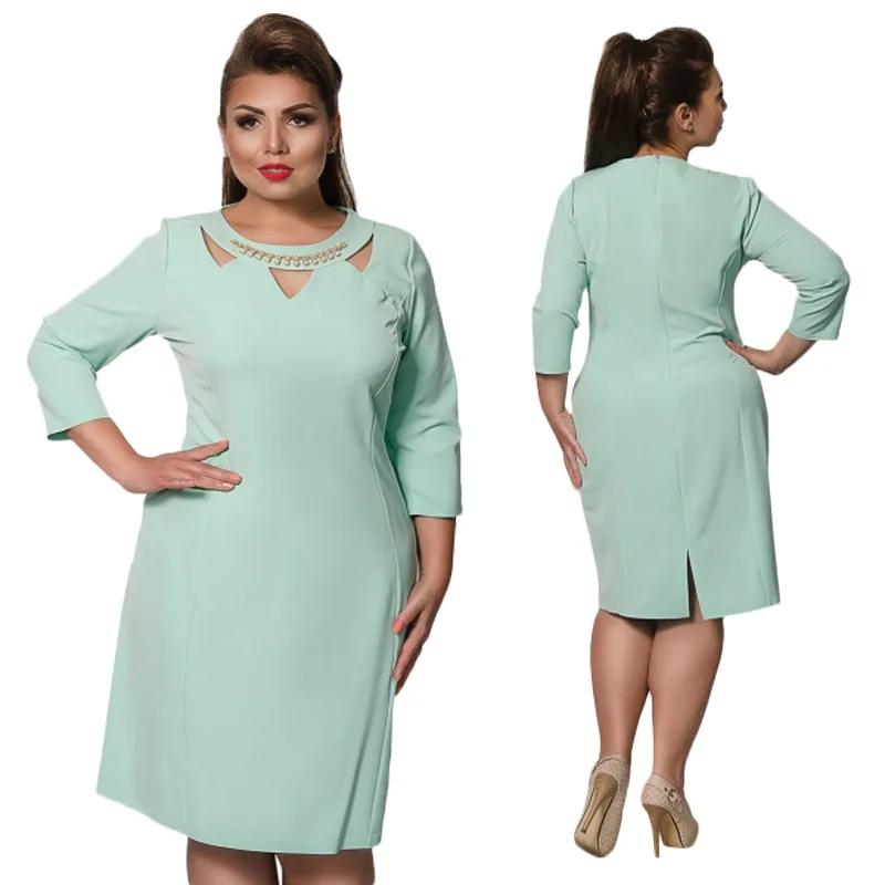 Женская одежда для работы осень плюс размер OL Jurk Midi Vestidos выдалбливают бисером женское шикарное офисное платье 6XL 5XL AF651