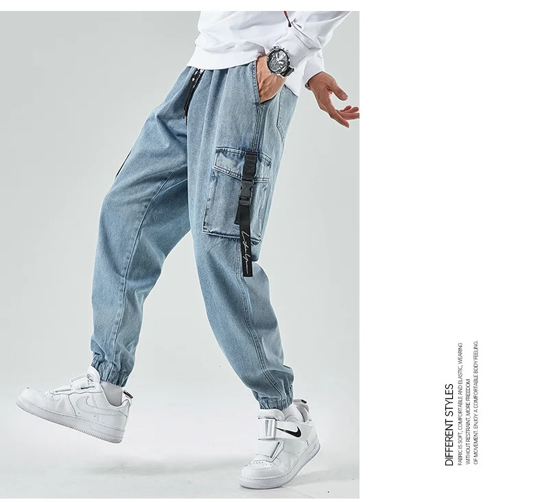 japonês streetwear styke masculino tornozelo harajuku casual hip hop calças de brim