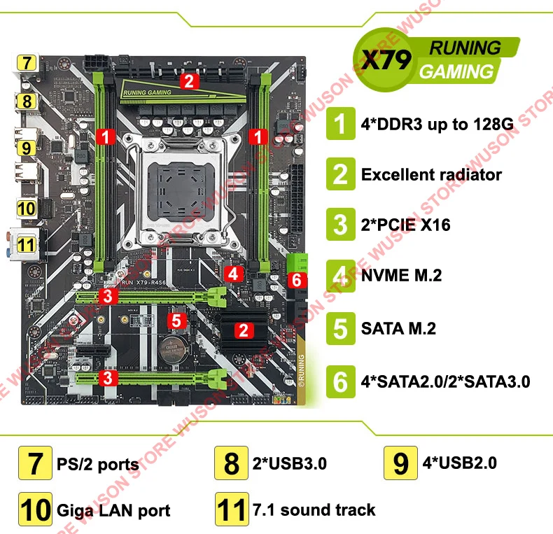 Runing X79 материнская плата с двумя M.2 слотами MATX CPU Xeon E5 2670 RAM 32G(4*8G) индивидуальный